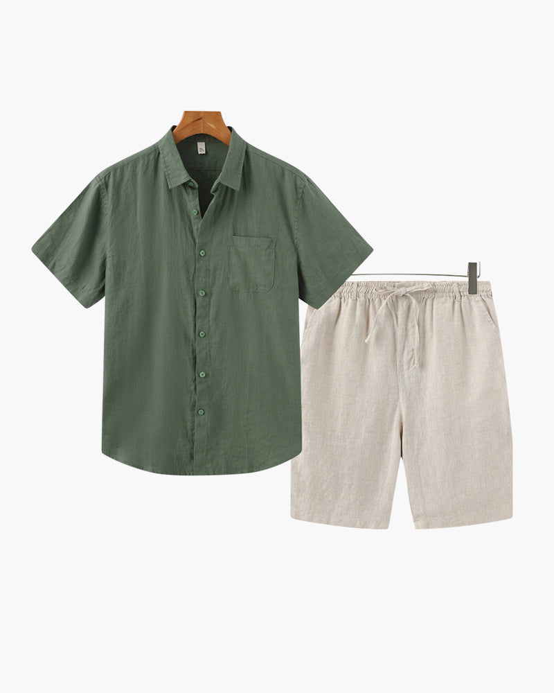 Set Coordinato in Lino con Pantaloni Corti per Uomini | Trevix Verde