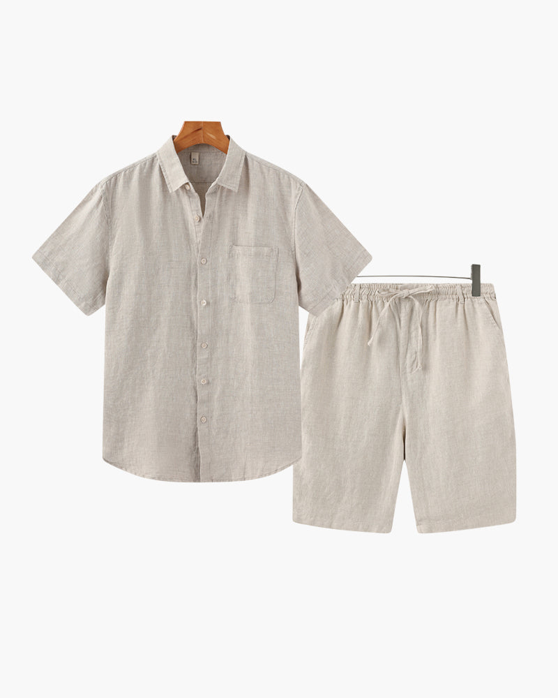 Set Coordinato in Lino con Pantaloni Corti per Uomini | Trevix Beige