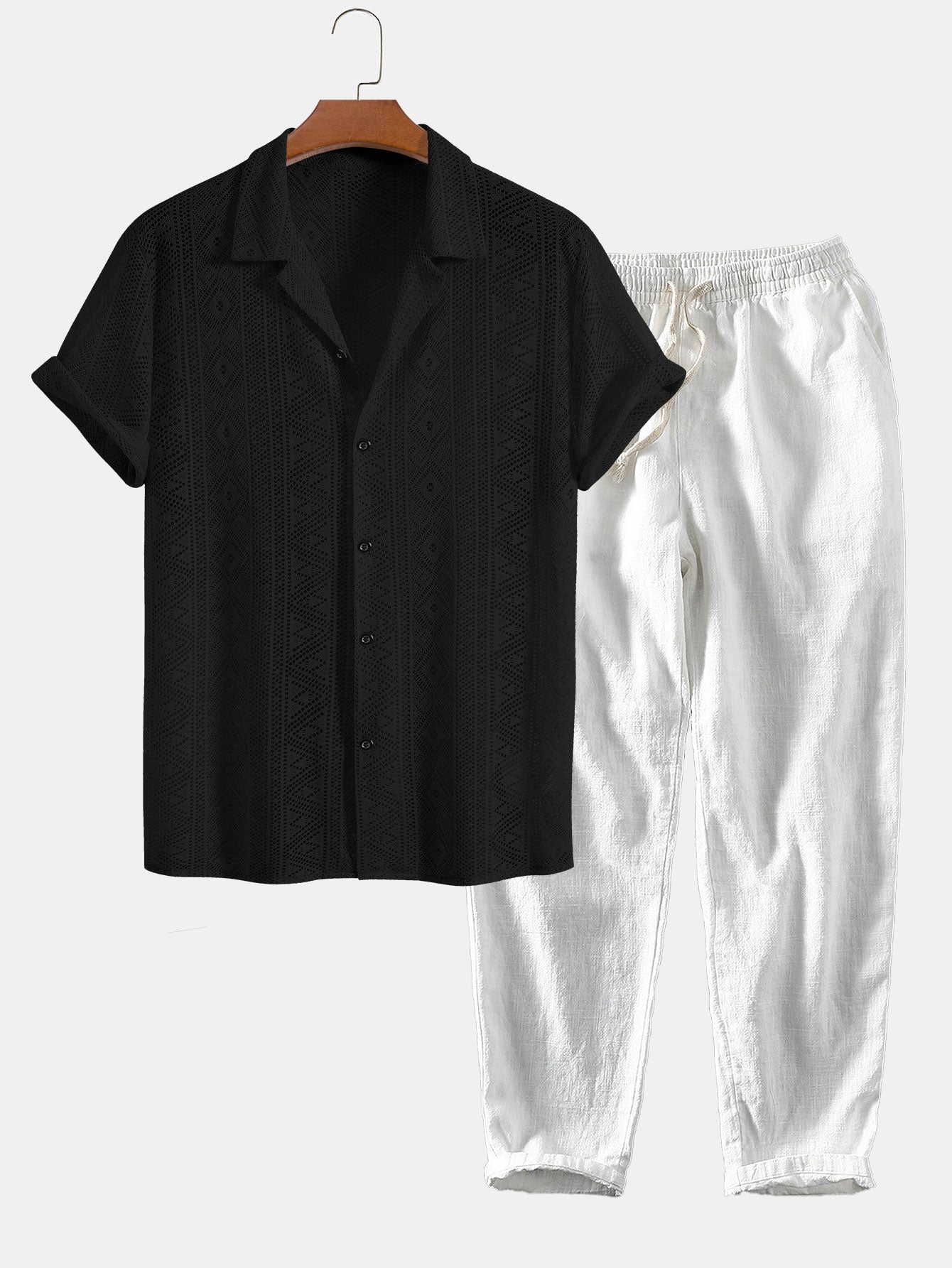 Set a Maniche Corte con Pantaloni in Lino per Uomini | Zyntra Bianco