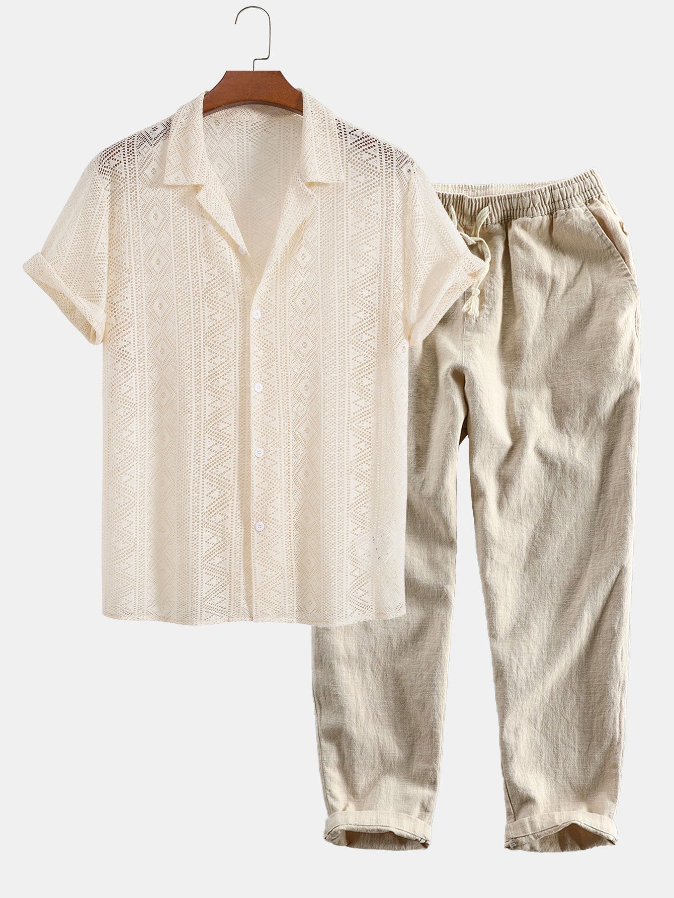 Set a Maniche Corte con Pantaloni in Lino per Uomini | Zyntra Beige