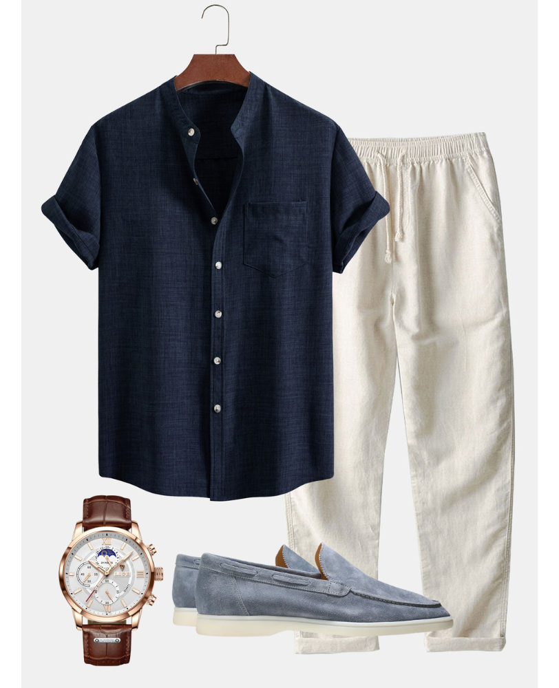 Set di Abbigliamento per Uomini | Xalor Set Blu Scuro + Mocassini Yacht Blu + Orologio