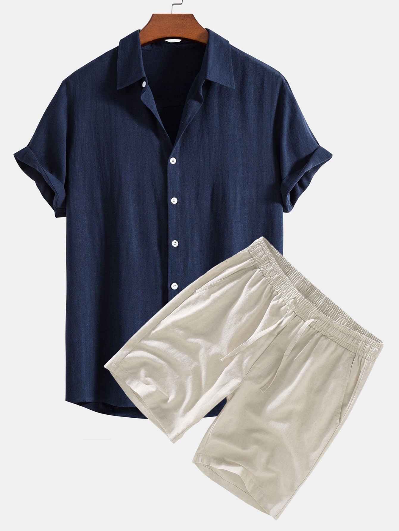 Set di Camicia e Pantaloni Corti in Lino per Uomini | Trevix Blu