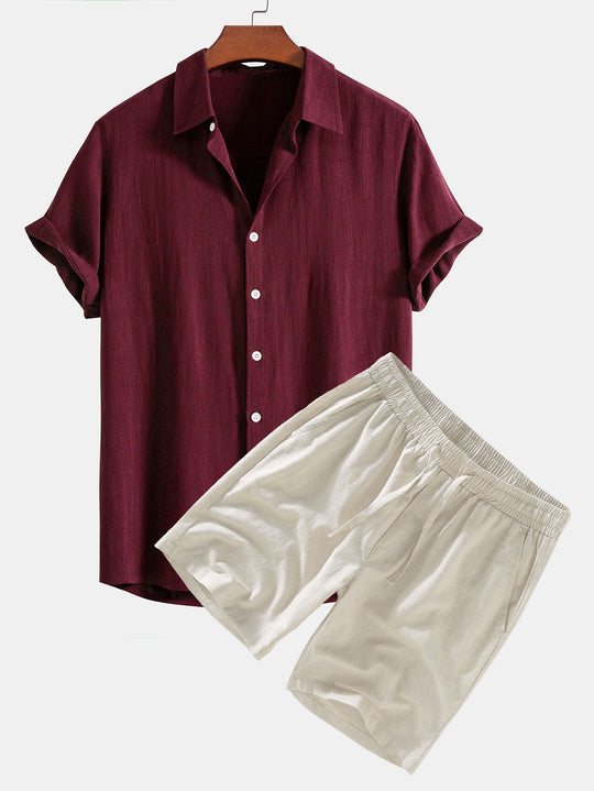 Set di Camicia e Pantaloni Corti in Lino per Uomini | Trevix Rosso