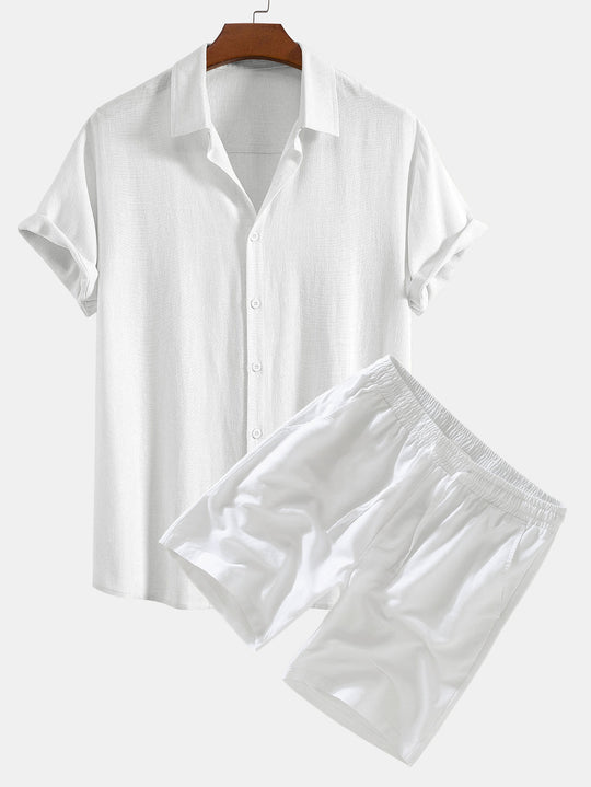 Set di Camicia e Pantaloni Corti in Lino per Uomini | Trevix Bianco