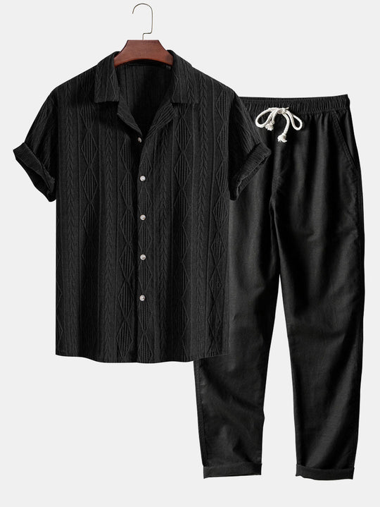 Set di Camicia e Pantaloni in Lino per Uomini | Trivon Nero