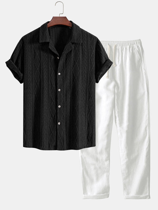 Set di Camicia e Pantaloni in Lino per Uomini | Trivon Bianco e Nero