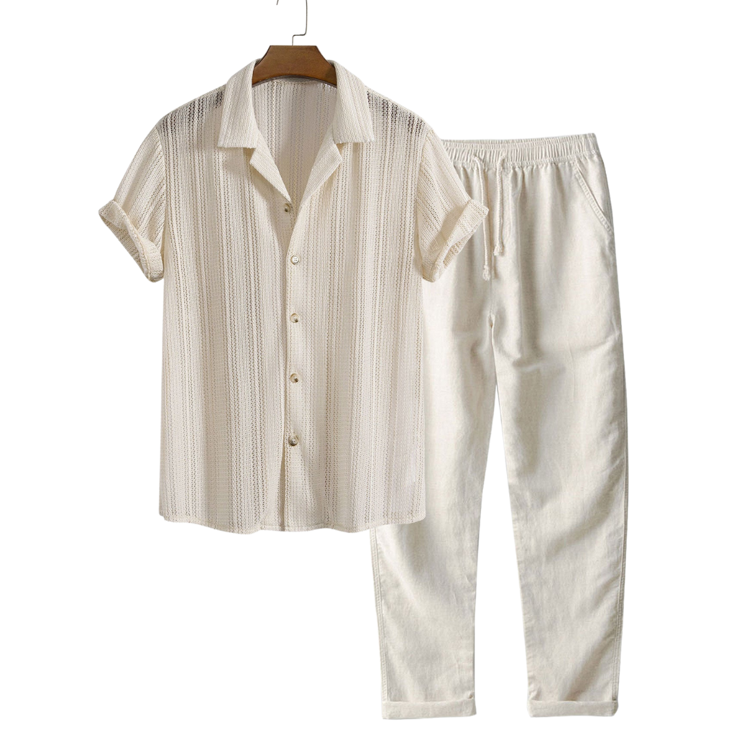 Set in Lino a Maniche Corte per Uomini | Flivor Beige