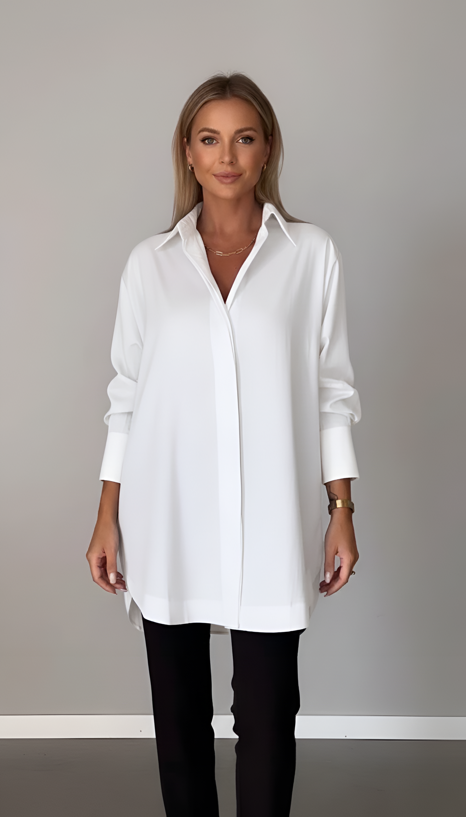 Shirova | Camicia Donna Oversize Colletto Classico Manica Lunga Bianco
