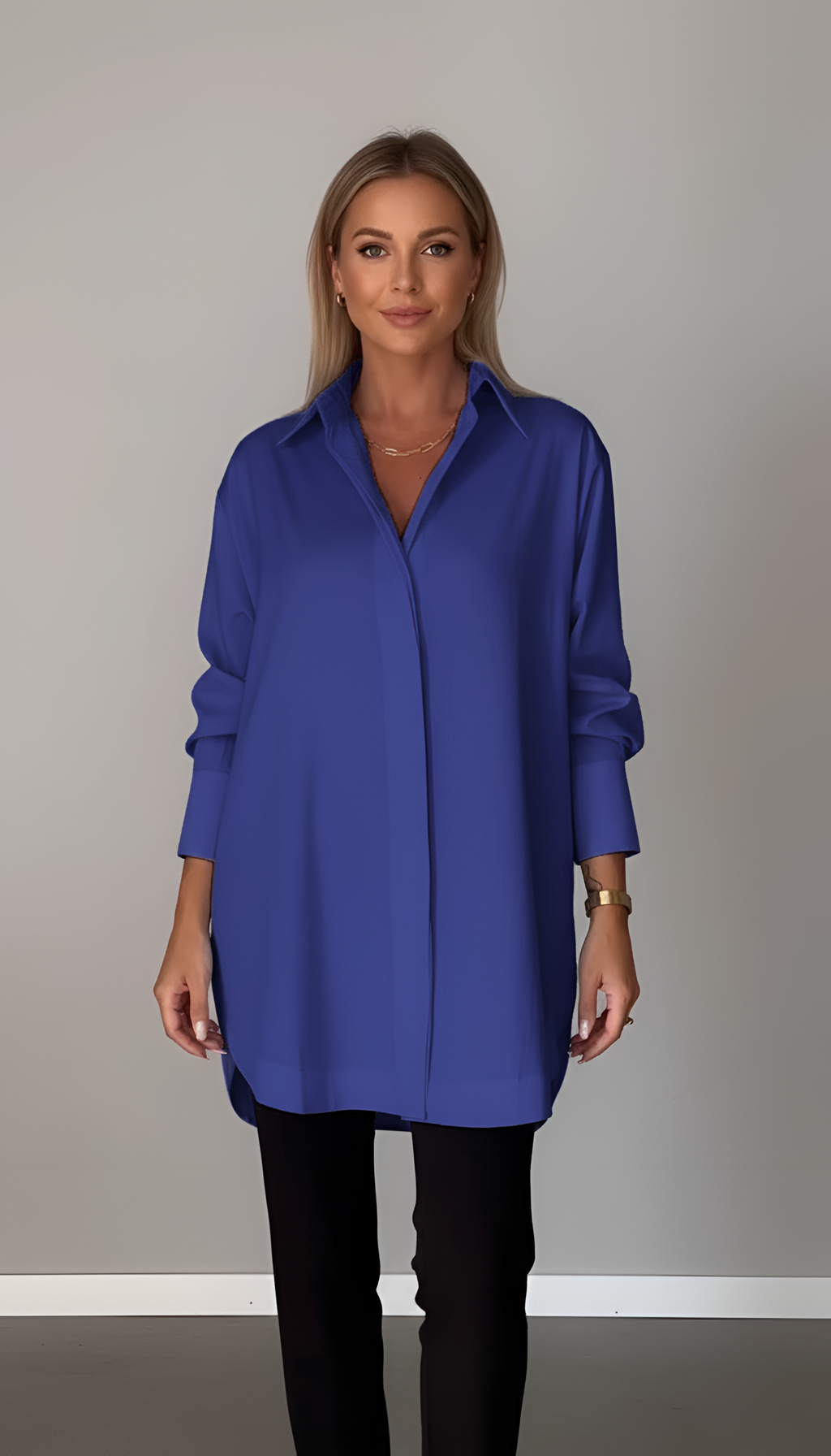 Shirova | Camicia Donna Oversize Colletto Classico Manica Lunga Blu scuro