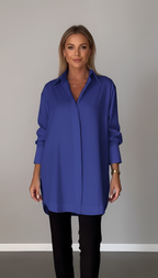 Shirova | Camicia Donna Oversize Colletto Classico Manica Lunga Blu scuro