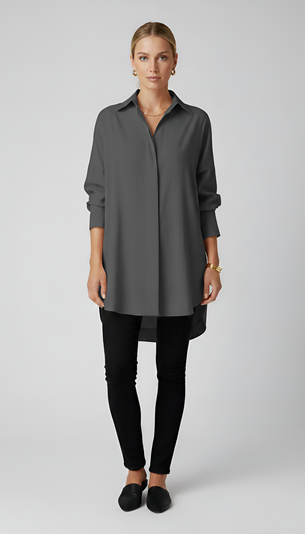 Shirova | Camicia Donna Oversize Colletto Classico Manica Lunga Grigio