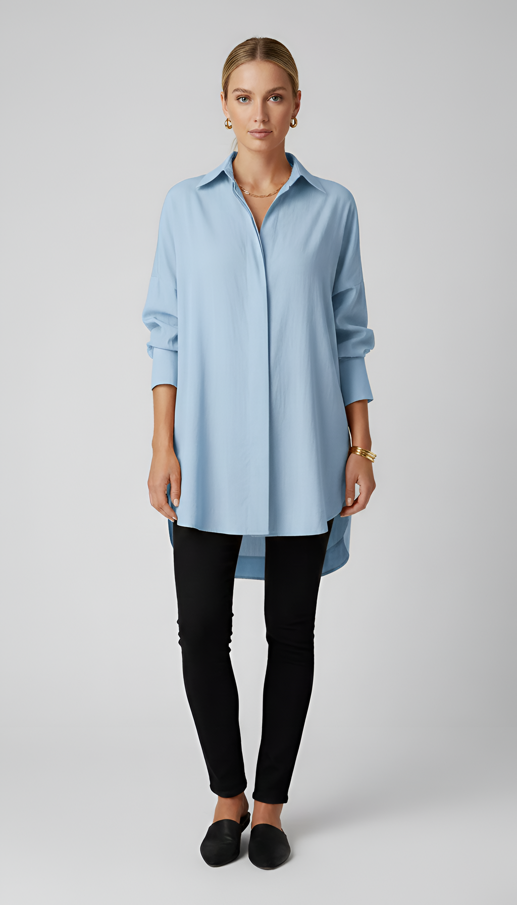 Shirova | Camicia Donna Oversize Colletto Classico Manica Lunga Azzurro chiaro