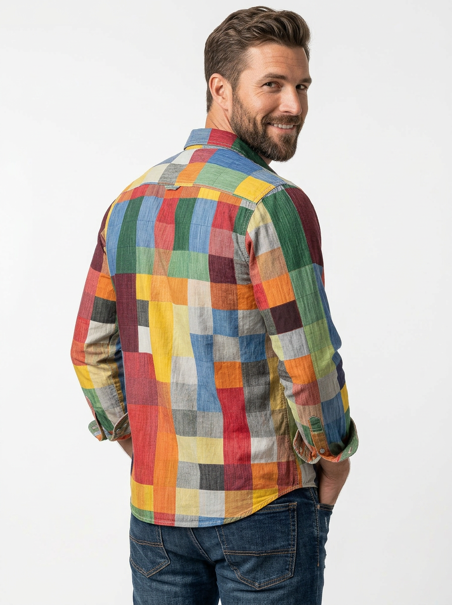 Shiveco | Camicia Uomo Relaxed Fit Colourblock Patchwork Manica Lunga 2