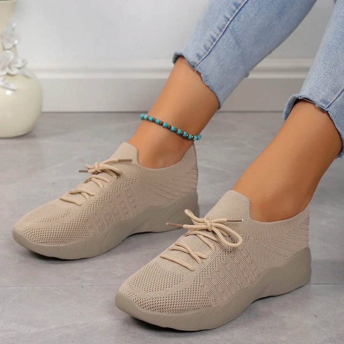 Sneakers in Maglia con Lacci da Donna | Aria