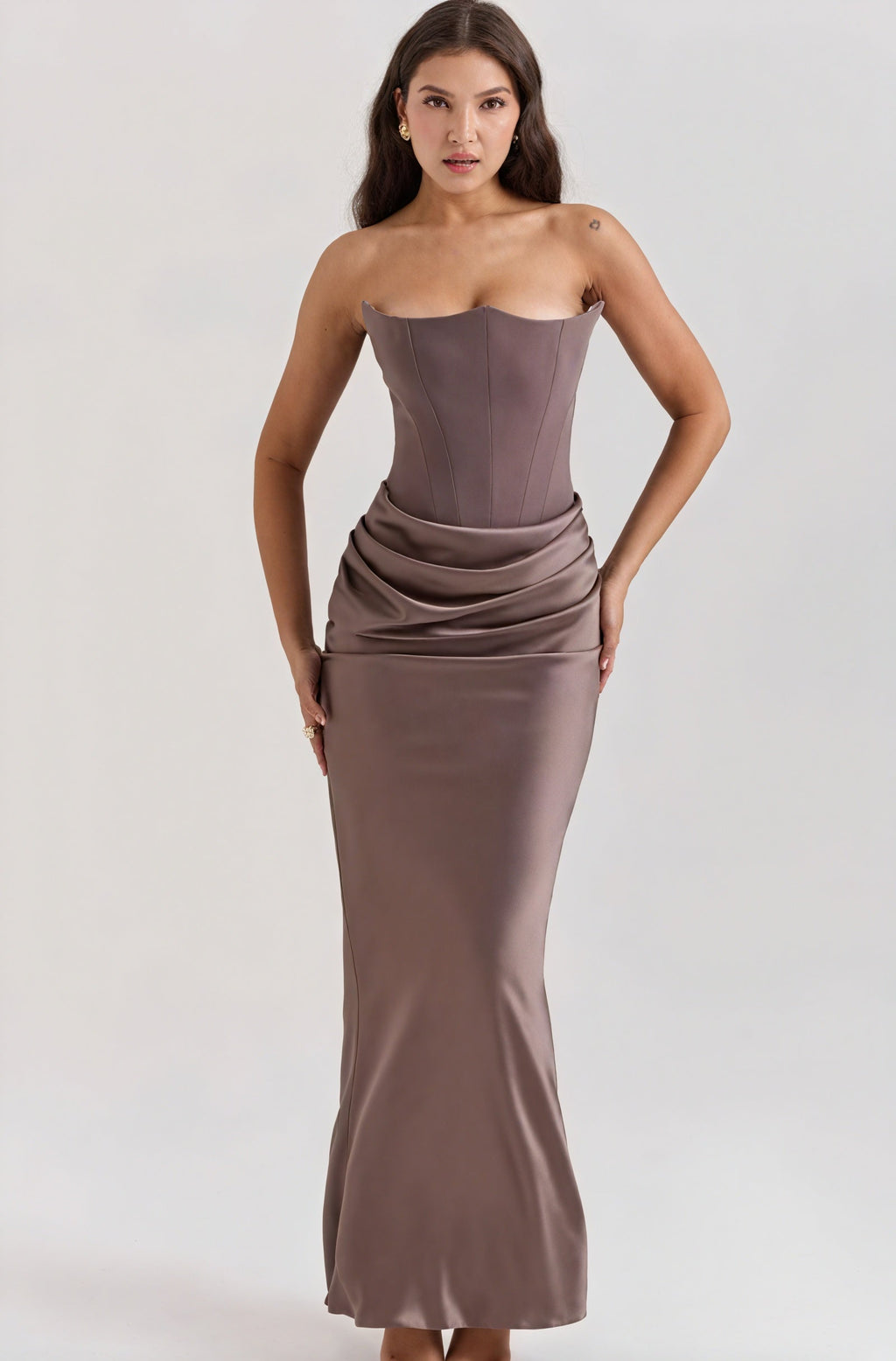 Solea | Abito Lungo Strapless da Cerimonia Marrone