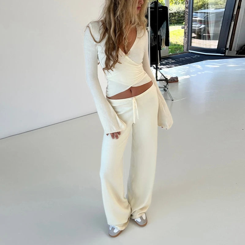 Solena | Set Lounge Donna Scollo V Pantaloni Elastici Grigio 3