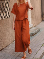 Sorela | Completo Donna Camicia Pantaloni Manica Corta Gamba Larga Arancione