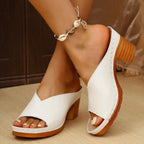 Stella | Mule da Donna Slip-On Punta Aperta Tacco Blocco Bianco
