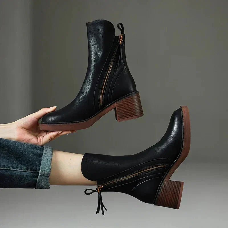 Stivaletti con Tacco Medio in Pelle per Donna | Marletta Nero