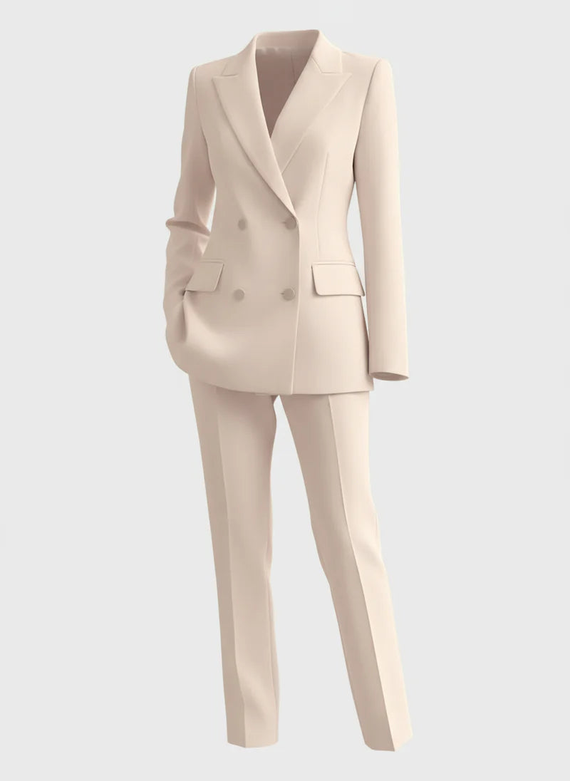 Completo Donna Elegante con Blazer Doppiopetto e Pantaloni | Aurora Beige