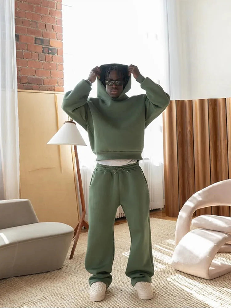 Tarex | Set Felpa Con Cappuccio Oversize E Jogger Da Uomo Verde