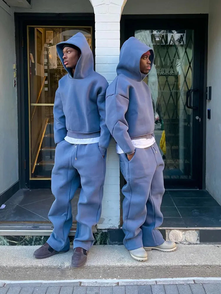 Tarex | Set Felpa Con Cappuccio Oversize E Jogger Da Uomo Blu