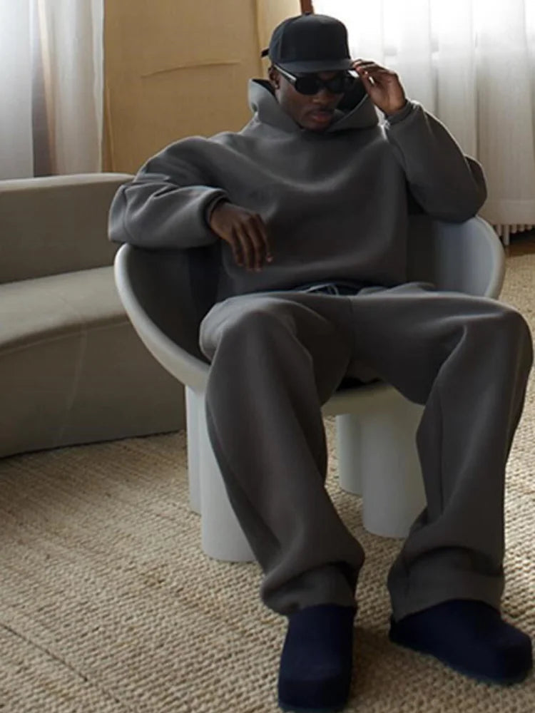 Tarex | Set Felpa Con Cappuccio Oversize E Jogger Da Uomo Grigio Scuro