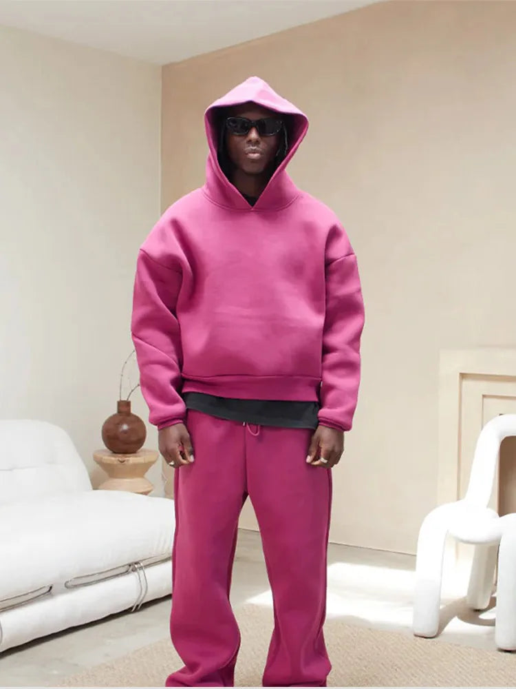 Tarex | Set Felpa Con Cappuccio Oversize E Jogger Da Uomo Rosa