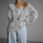 Cardigan oversize da donna con scollo a V e bottoni sul davanti