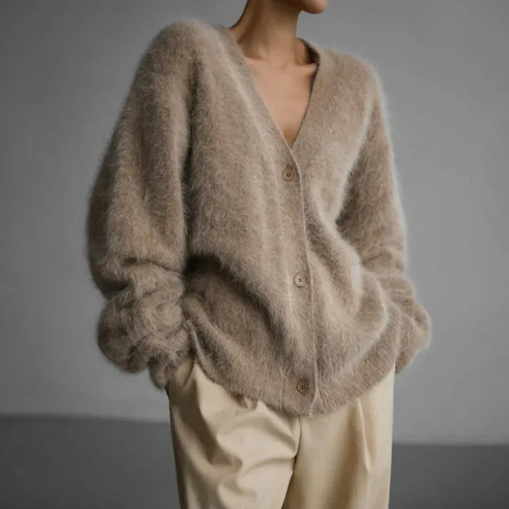 Cardigan oversize da donna con scollo a V e bottoni sul davanti