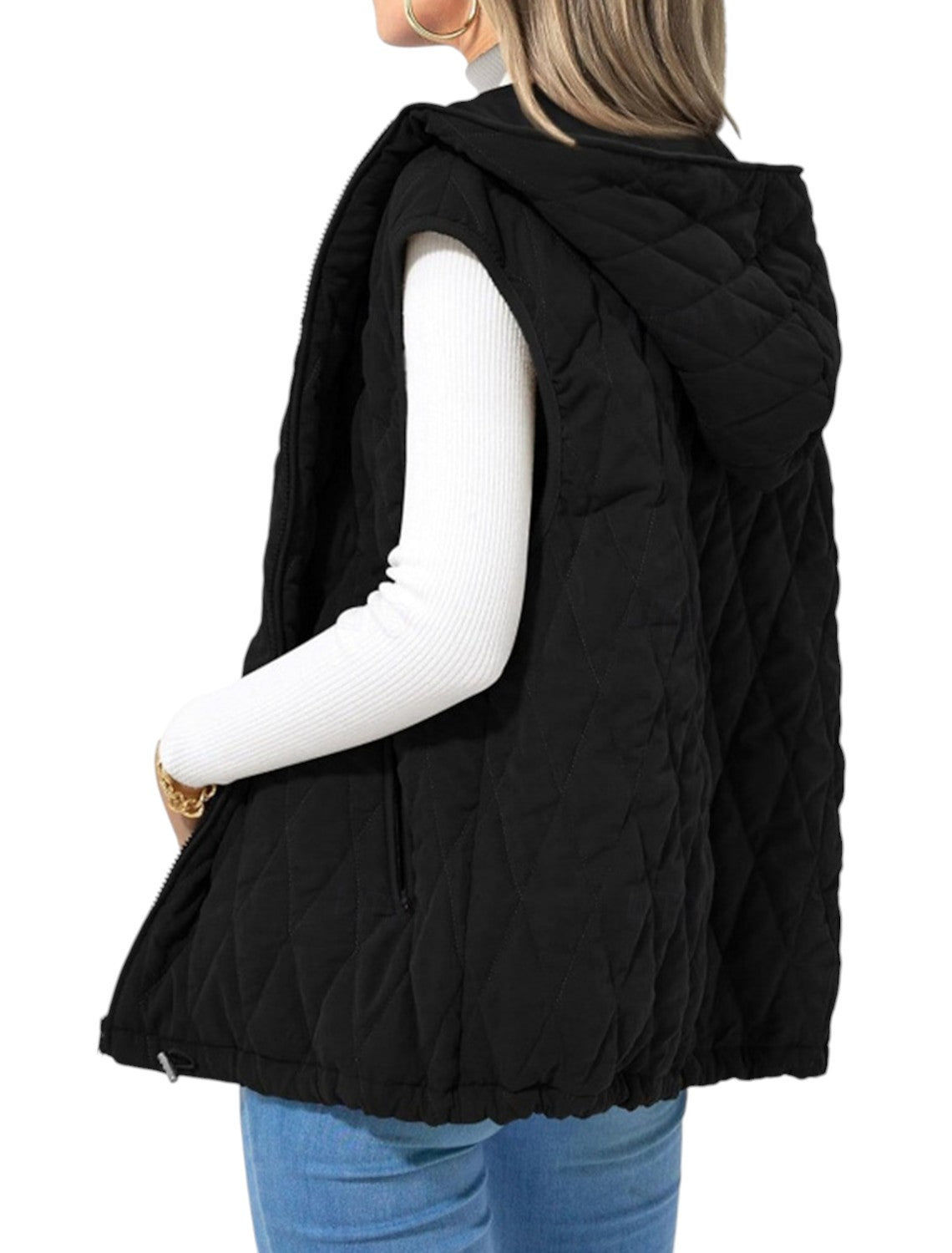 Velta | Gilet Trapuntato Donna con Cappuccio e Zip Nero
