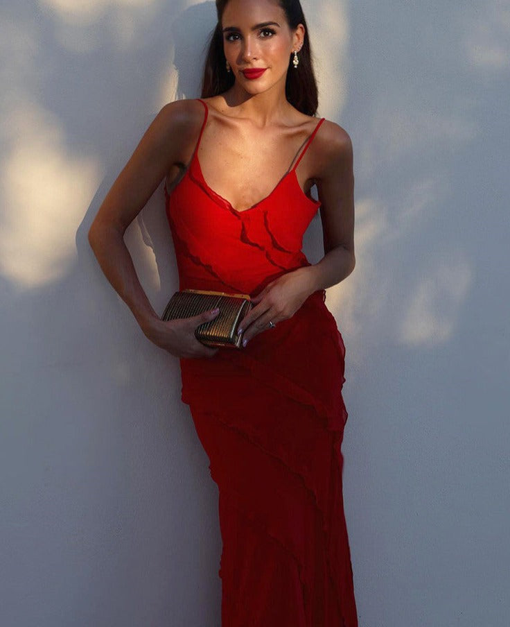 Vestito Lungo con Volant Elegante Per Donna | Nivara