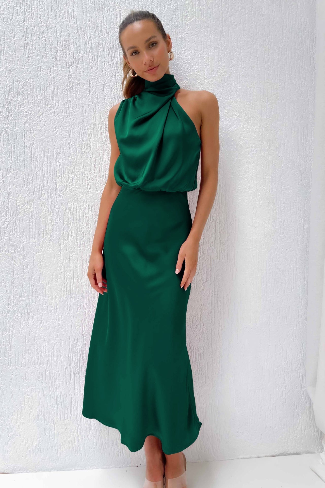 Vestito Lungo in Raso Elegante Per Donna | Veloria Verde