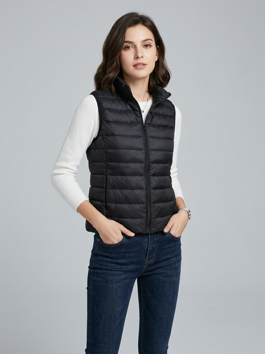 Virel | Gilet Puffer Donna Trapuntato Con Zip Collo Alto