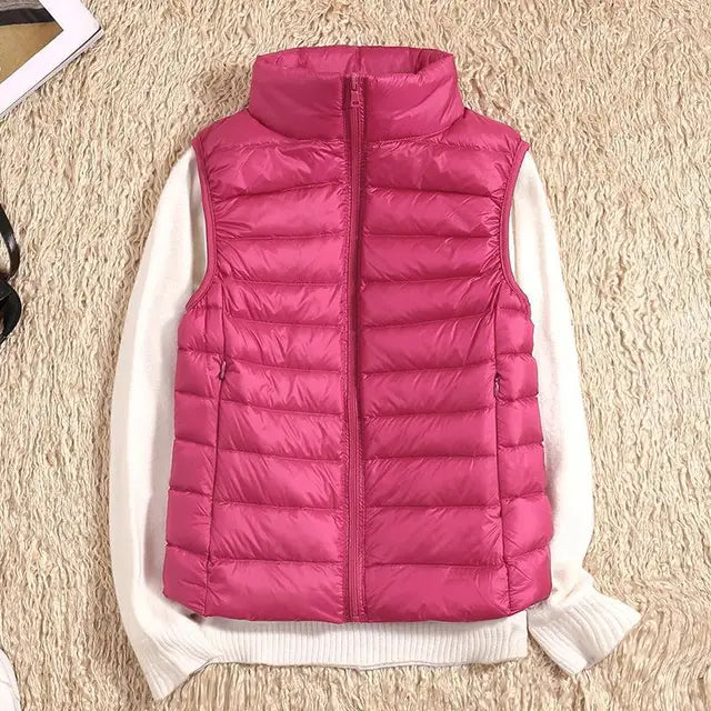 Virel | Gilet Puffer Donna Trapuntato Con Zip Collo Alto Rosso rosa