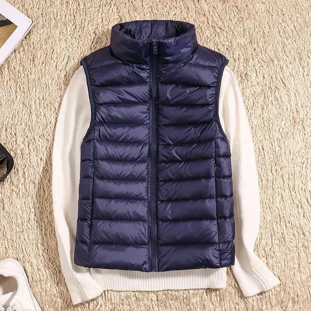 Virel | Gilet Puffer Donna Trapuntato Con Zip Collo Alto Blu navy