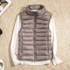 Virel | Gilet Puffer Donna Trapuntato Con Zip Collo Alto Cachi