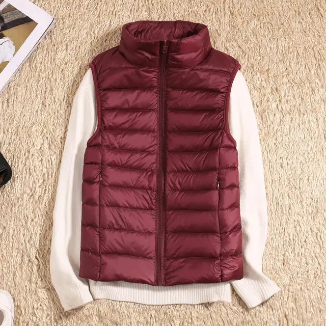 Virel | Gilet Puffer Donna Trapuntato Con Zip Collo Alto Rosso scuro