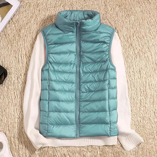Virel | Gilet Puffer Donna Trapuntato Con Zip Collo Alto Azzurro