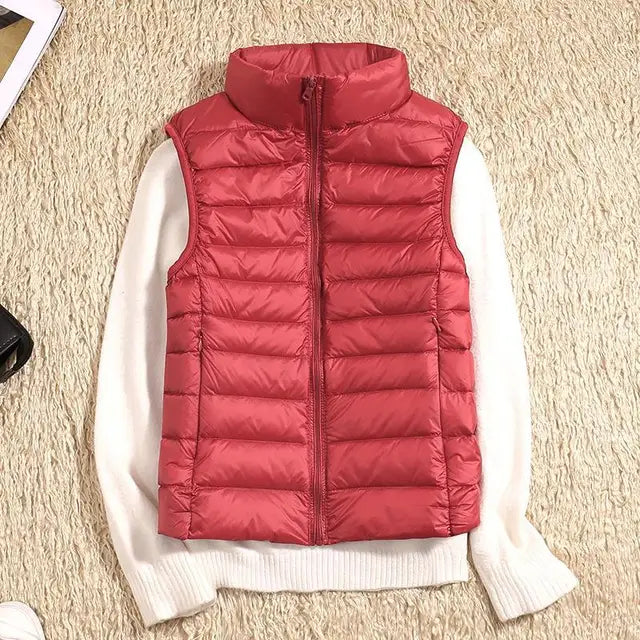 Virel | Gilet Puffer Donna Trapuntato Con Zip Collo Alto Rosso