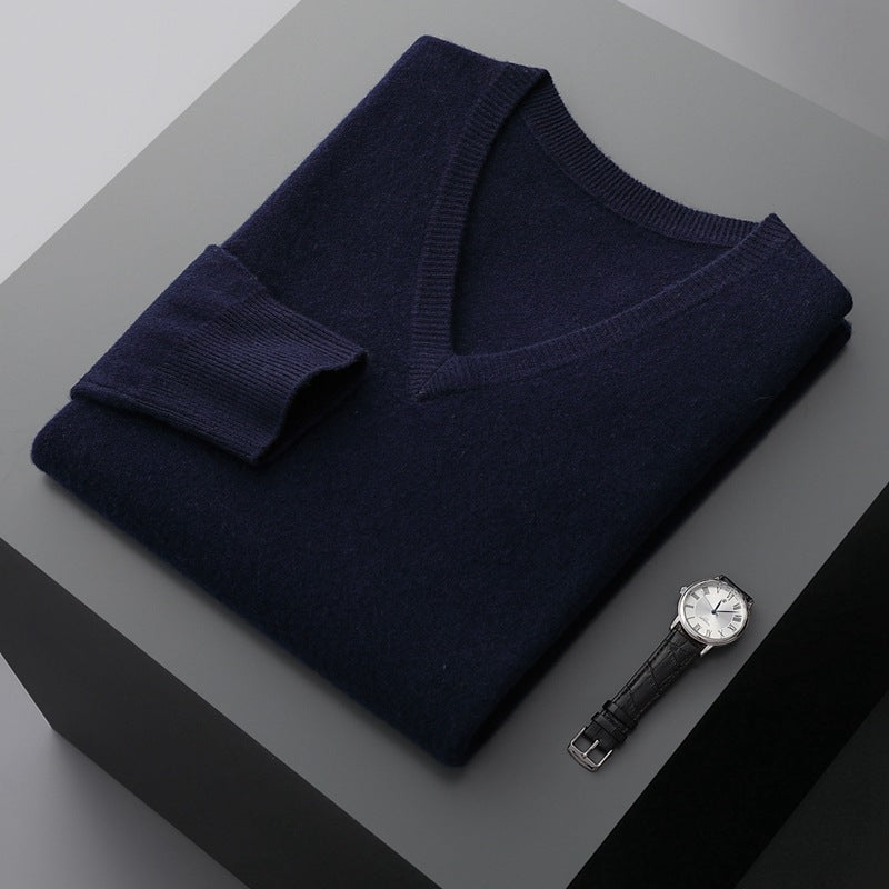 Walta | Maglione Semplice in Cashmere Blu scuro