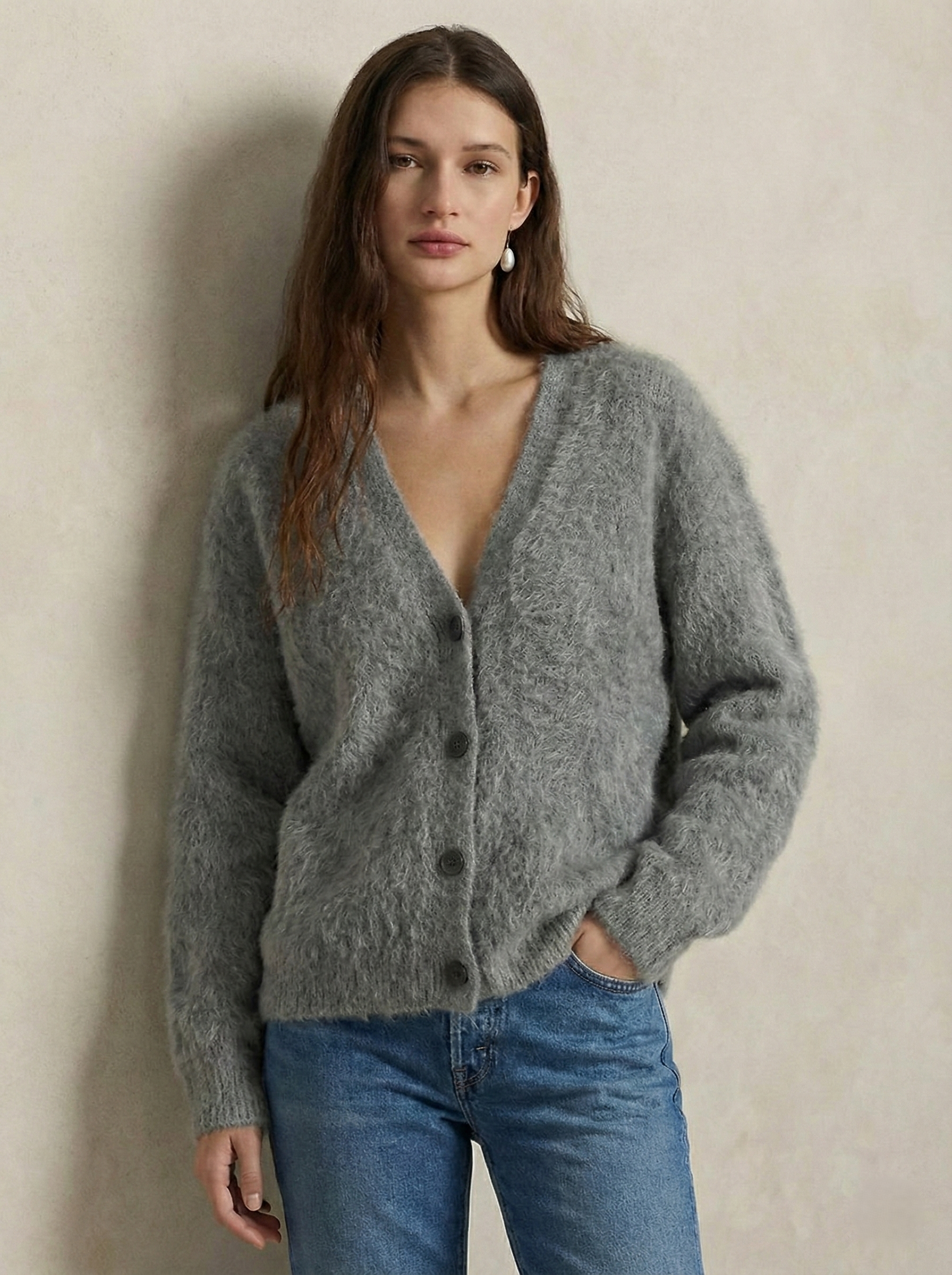 Zelvani | Cardigan Morbido In Finto Cashmere Pelliccia Grigia