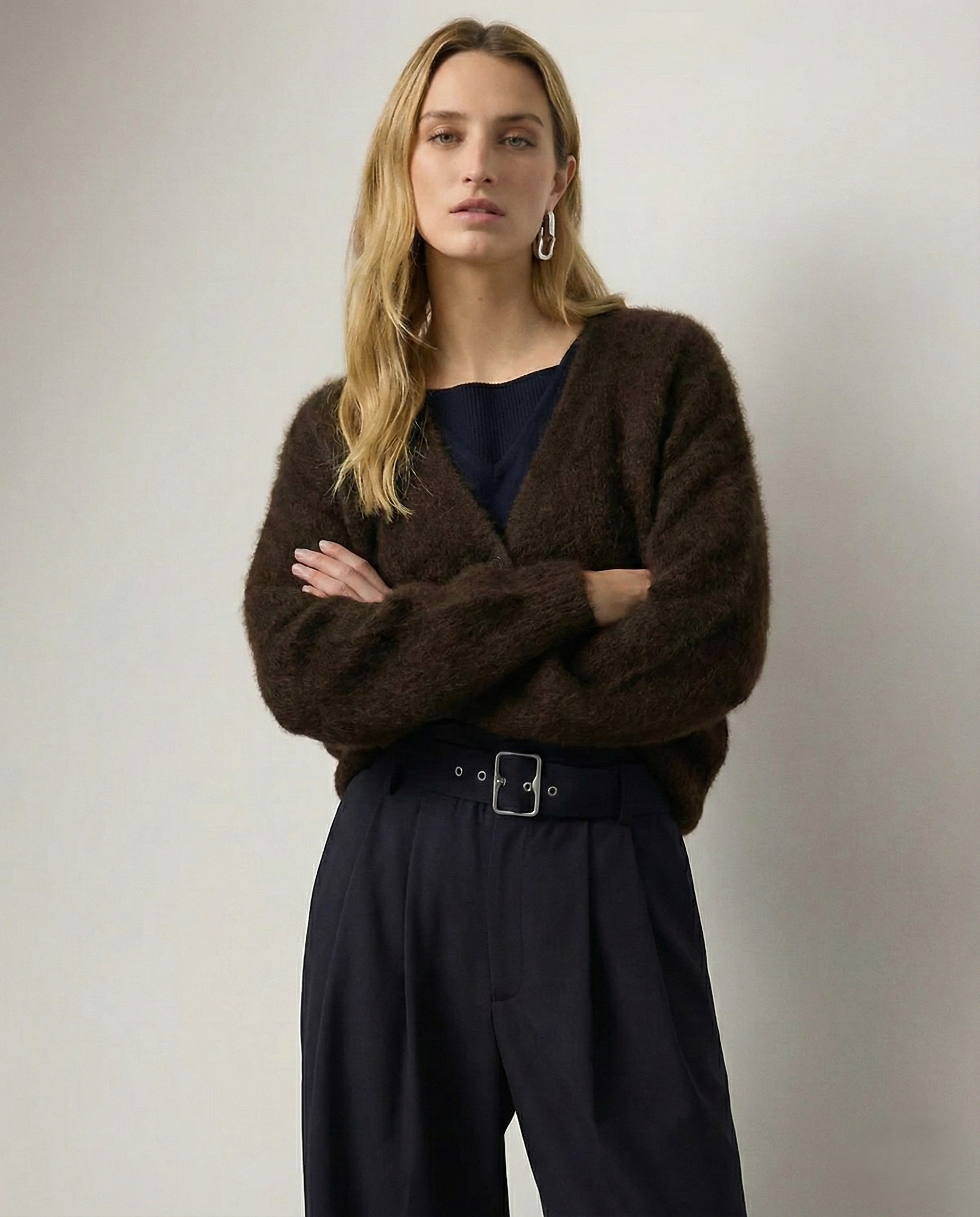 Zelvani | Cardigan Morbido In Finto Cashmere Pelliccia Marrone