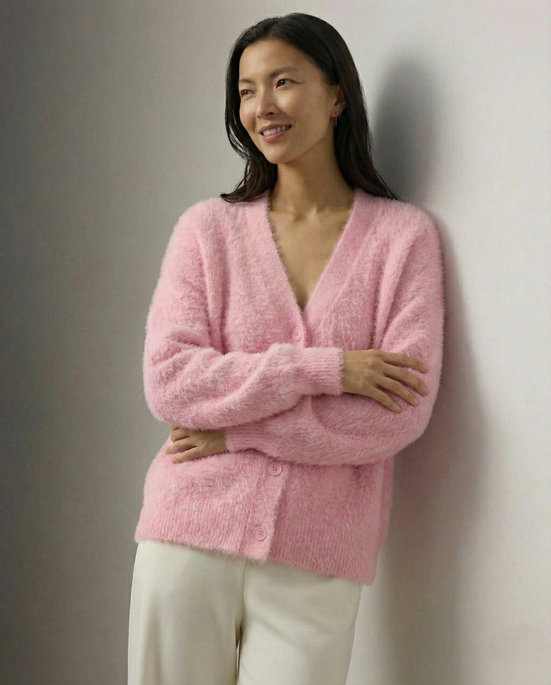 Zelvani | Cardigan Morbido In Finto Cashmere Pelliccia Rosa