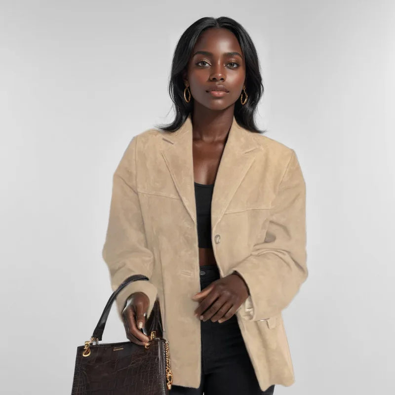 Amara | Blazer In Pelle Scamosciata Ampia Khaki