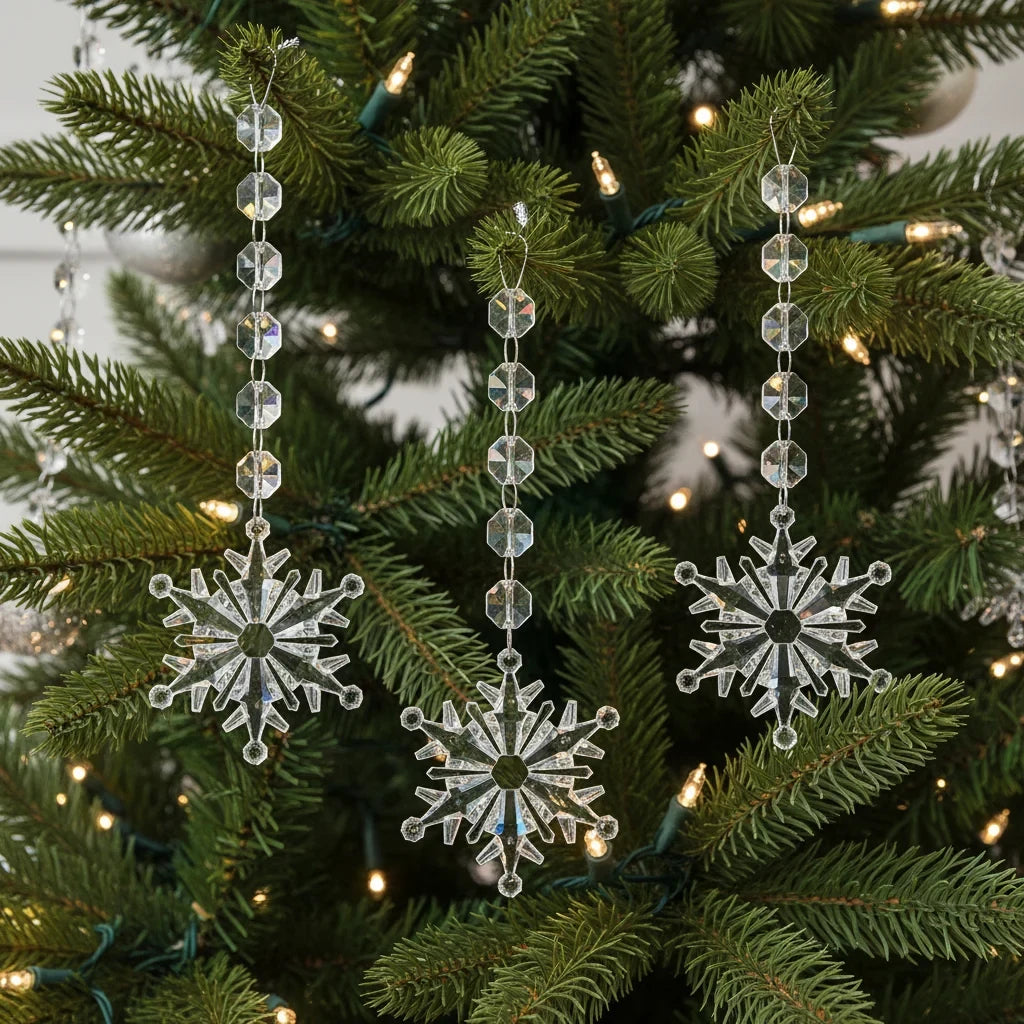 Acrylic Christmas Ornaments with Snowflake and Icicle Crystal Hanging Decorations - Image 1