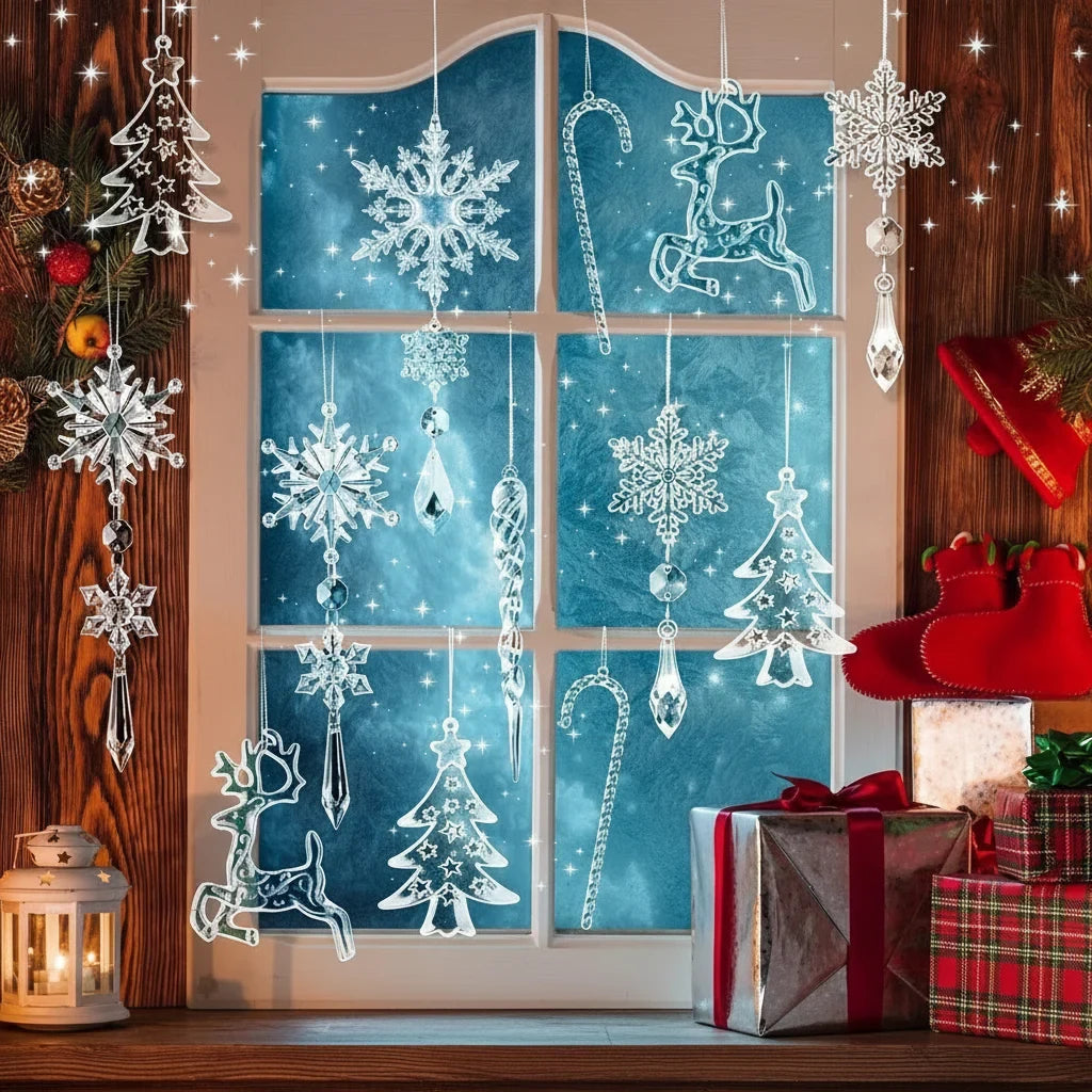Acrylic Christmas Ornaments with Snowflake and Icicle Crystal Hanging Decorations - Image 4