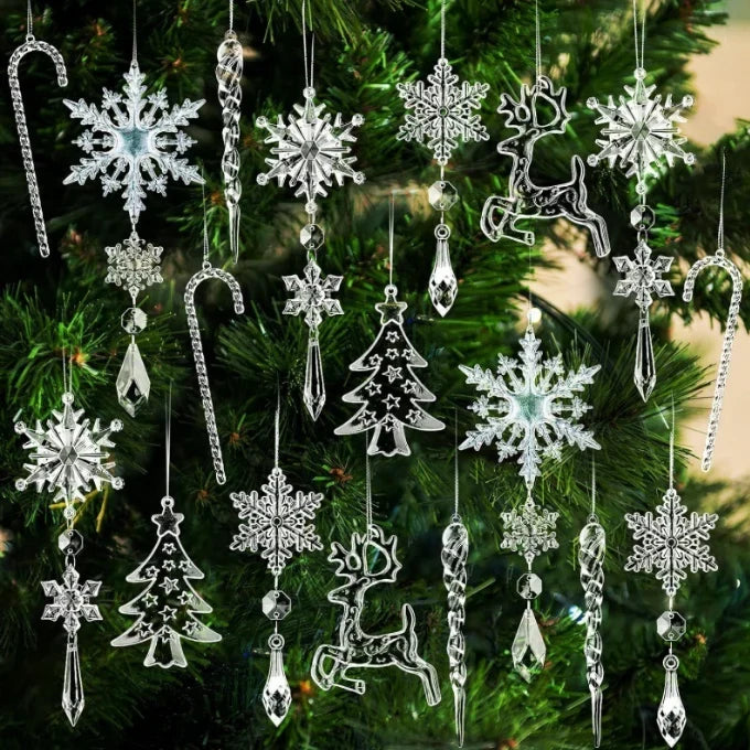 Acrylic Christmas Ornaments with Snowflake and Icicle Crystal Hanging Decorations - Image 5