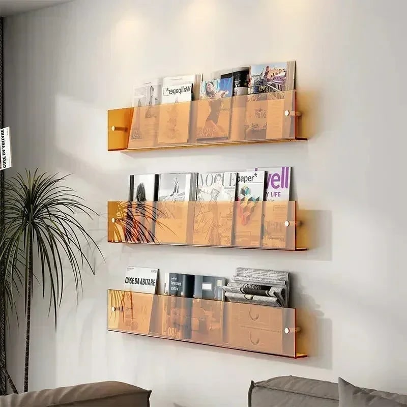 Acrylic Floating Shelf with Front Barrier for Books and Magazines Wall Mounted - Image 1