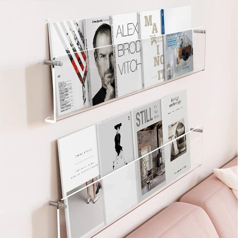 Acrylic Floating Shelf with Front Barrier for Books and Magazines Wall Mounted - Image 2